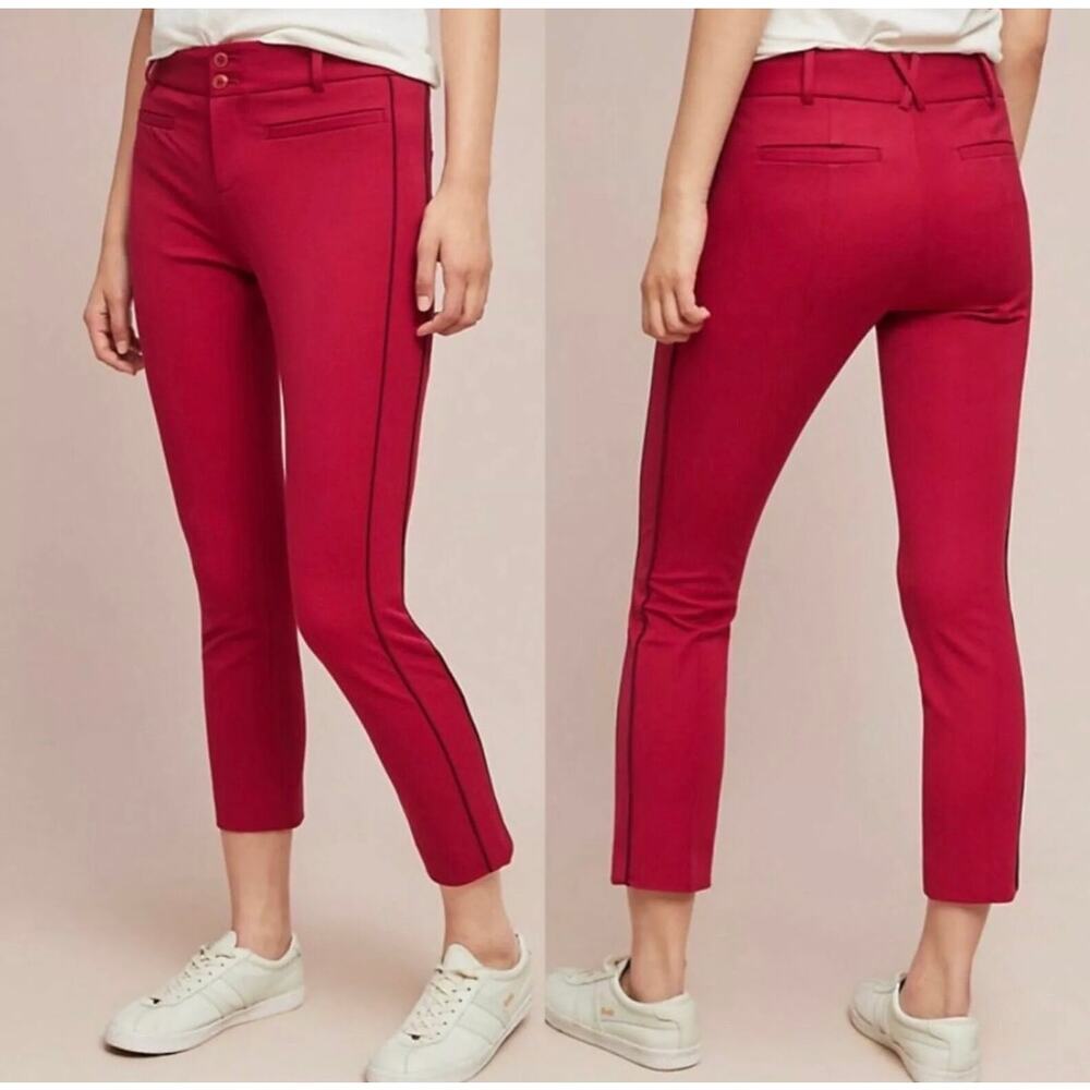 Anthropologie The Essential Slim Pants Size 6  Red Trousers Stretch